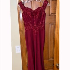 XS, long dress, red, off the shoulders